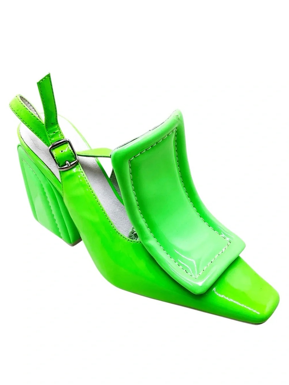 🆕{Jeffery Campbell} Picasso Neon Green Square-Toe Slingback Heels